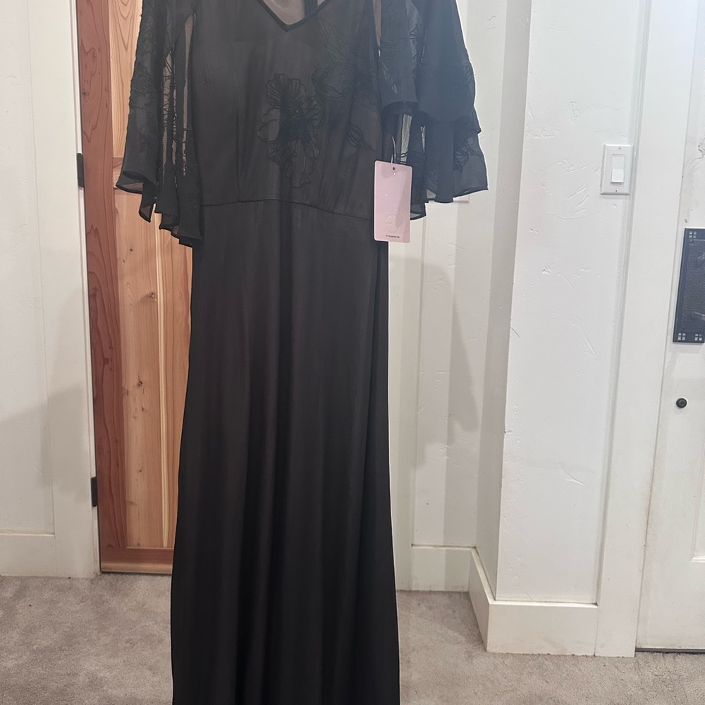 JS Collection Black Embroidered Capelet Evening Dress